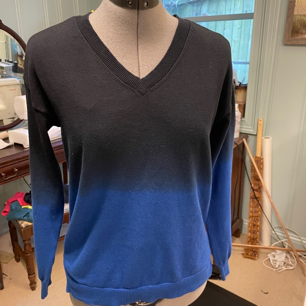 Rock & Republic Black and Blue V-Neck Sweater
